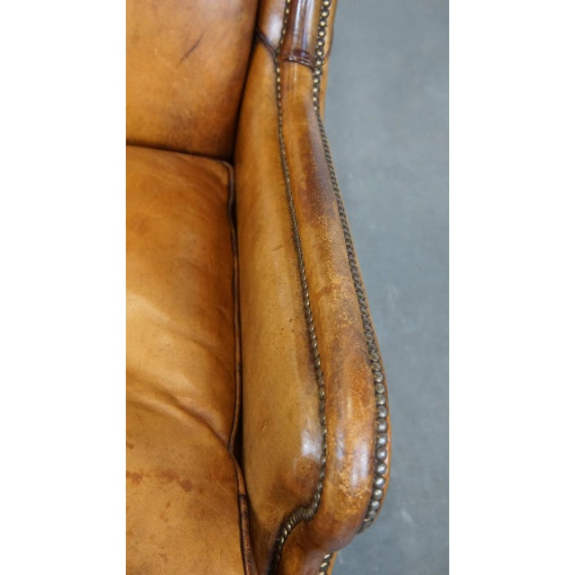 Tan Vintage Cognac-Colored Sheep Leather Armchair For Sale - Image 8 of 14