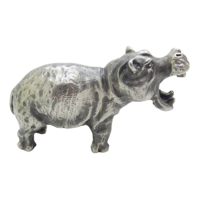Vintage Italian Handmade Hippopotamus Figurine in Silver, 1960s For Sale