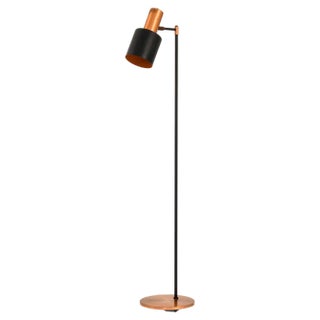 Floor Lamp in Black Lacquered Metal, Copper and Teak by Jo Hammerborg, 1950s For Sale