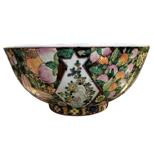 Vintage Chinese Famille Rose Medallion Porcelain Punch Bowl 10" Chinoiserie For Sale - Image 4 of 14
