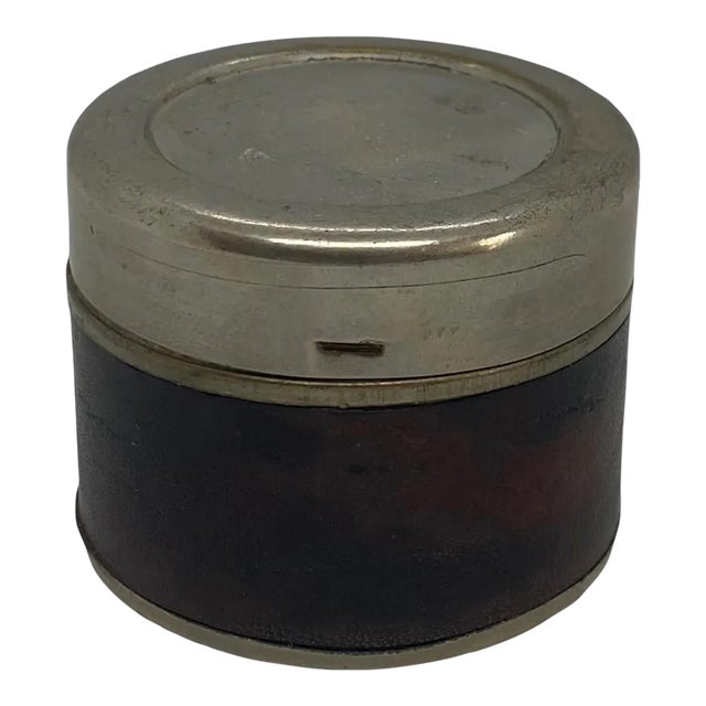 Early 20th Century Leather and Metal Travel Inkwell With Two Hinged Lids and Crystal Glass Insert For Sale