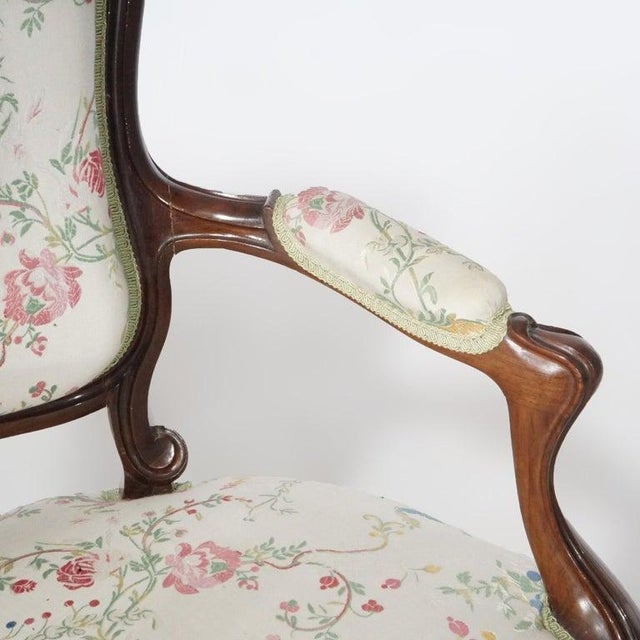 Antique Pair Victorian Carved Rosewood Parlor Arm Chairs, Circa 1890 For Sale - Image 13 of 18