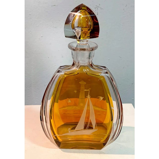 Glass Bottle With Carved and Faceted Marine Motifs from Bohemia, 1980s For Sale - Image 6 of 7