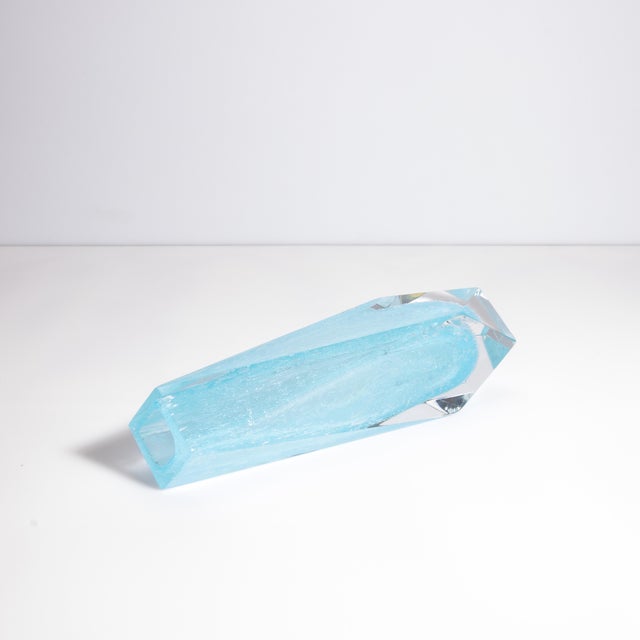 2020s Hand Blown Murano Goccia Vase in Light Lagoon Blue With Bubbles For Sale - Image 5 of 8