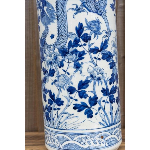 Large 19th Century Chinese Qing Blue and White Twin Dragon Porcelain Vase For Sale - Image 12 of 18