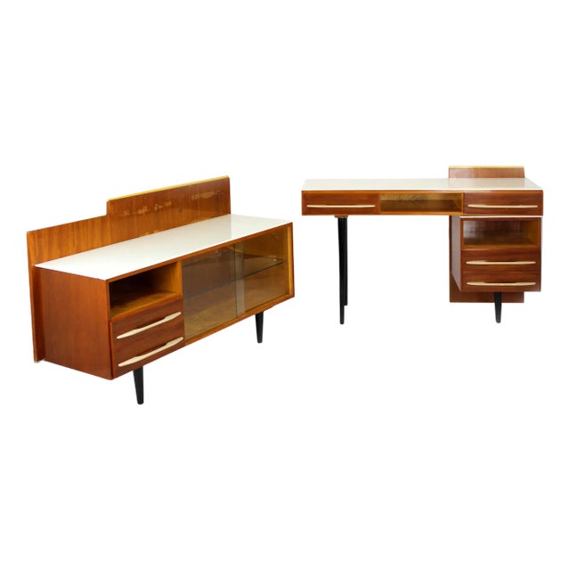 Modular Desks with White Glass Tops by Mojmir Pozar for Up Závody, 1960s, Set of 3 For Sale