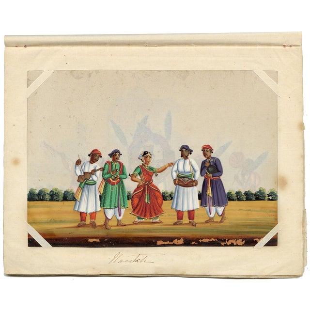 Paper Indian Company School, Nautch Dancing Girl & Musicians, 1800s, Gouache on Paper For Sale - Image 7 of 9