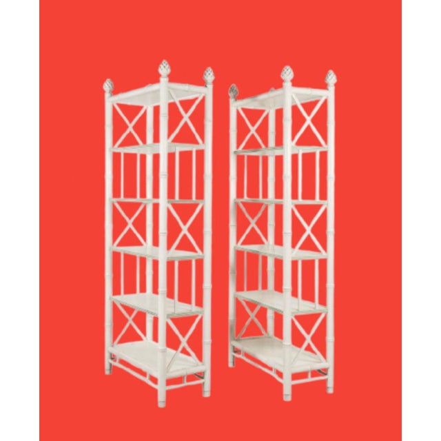 Baker Furniture Vintage Faux Bamboo Étagères Bookcases Palm Beach Style - A Pair For Sale - Image 9 of 11