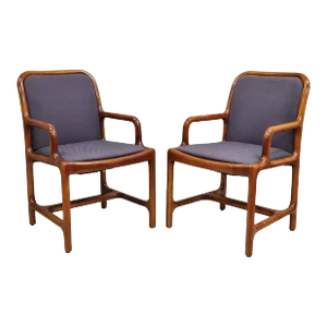 Late 20th Century Vintage Helikon Mid Century Modern Sculpted Cherry Wood Lounge Chairs - a Pair