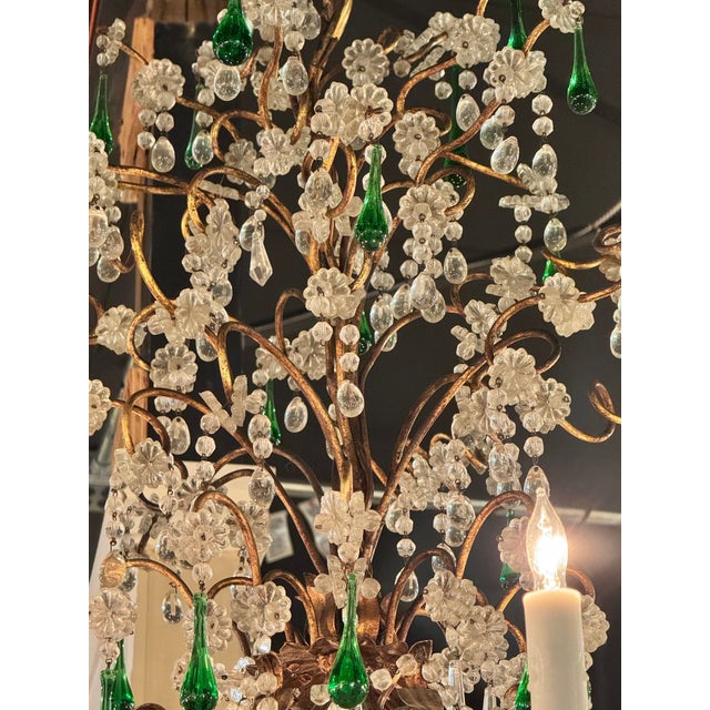 Transparent 19th Century Italian Tole and Green Crystal Drop Chandelier For Sale - Image 8 of 9