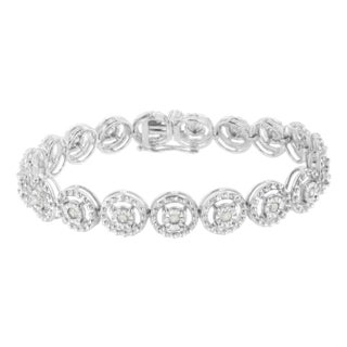 .925 Sterling Silver 1.0 Cttw Diamond Nested Circle Miracle Set Open Wheel 7" Fashion Link Bracelet (I-J Color, I3 Clarity) For Sale