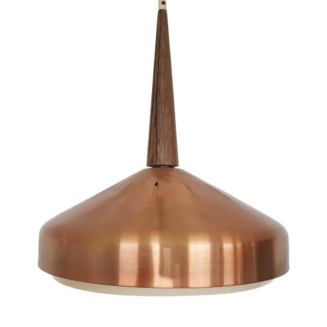 Sandinavian Modern Copper and Wood Pendant Light, 1960s For Sale