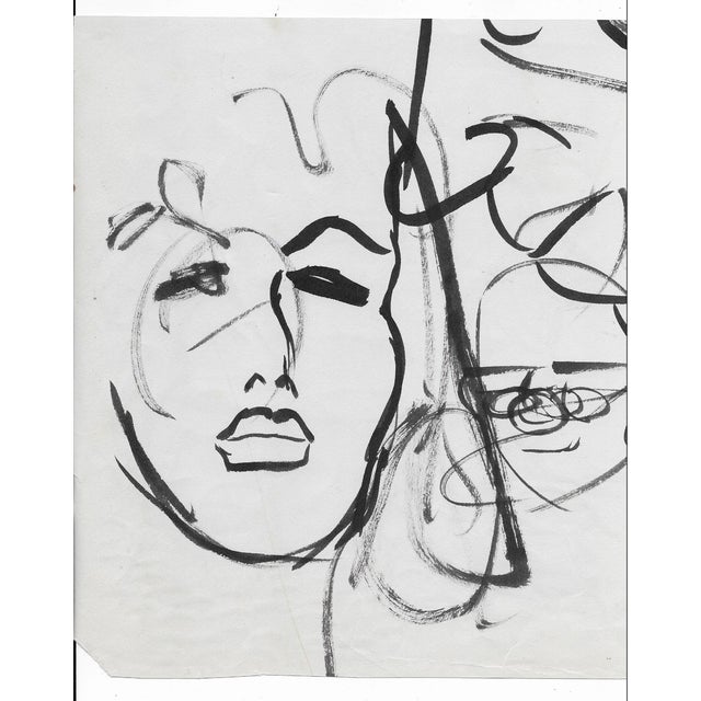 1950s painting on paper of workers on a dock with a sailboat. Double sided with MCM portrait studies. Both sided unsigned.