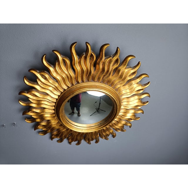 Plastic Vintage Gilded Resin Sunburst Mirror, 1960s For Sale - Image 7 of 10