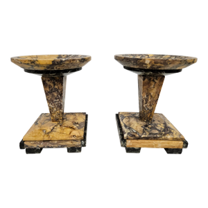 French Art Deco Marble Garniture Mantle Pedestals