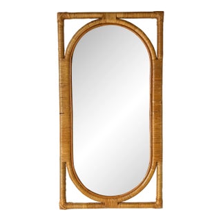 Vintage Coastal Rattan Oval Wall Mirror For Sale