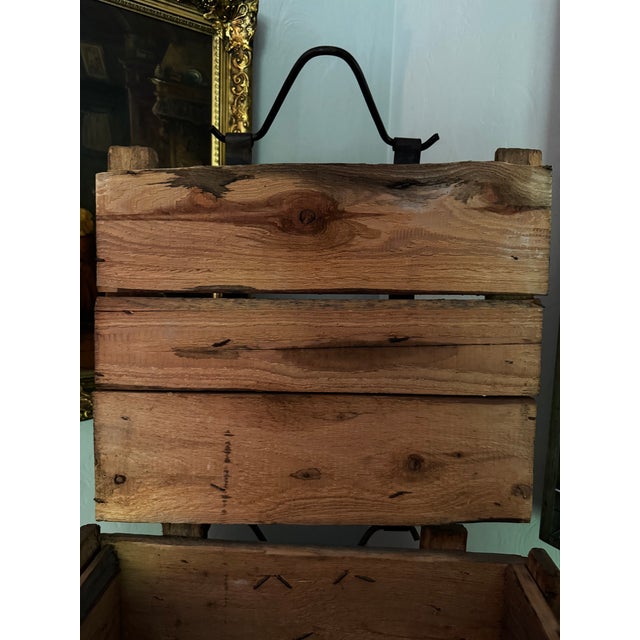 Rare Antique German Wood Wine Crate W Lid, 19th Century, Industrial Metal Straps For Sale - Image 11 of 18