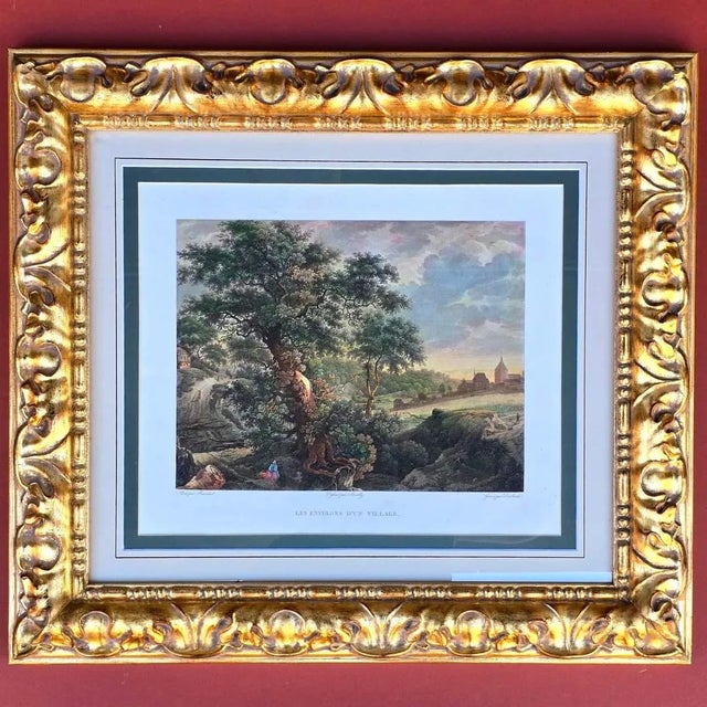 Léonor Simon Desaulx, Country Landscape with Tree and Village, 1810, Glass & Wood & Paper, Framed For Sale - Image 9 of 11