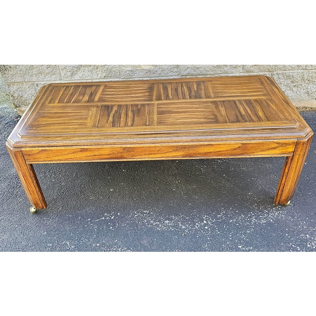 1980s Late 20th Century Oak Parquetry Top Coffee Table on Casters For Sale - Image 5 of 7