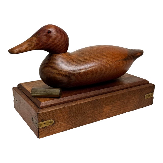 Americana Duck Decoy Solid Wood & Brass Decorative Lidded Box For Sale