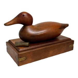 Vintage Americana Solid Wood & Brass Duck Decoy Lidded Box
