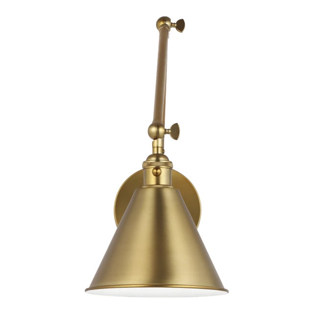 Transitional Chapman & Myers By Visual Comfort Studio Salem Double Arm 1-Light Sconce in Satin Brass For Sale - Image 3 of 3