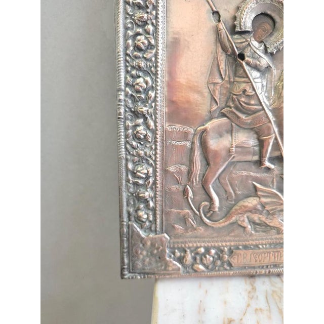 Copper Icon of Saint George Slaying the Dragon, 1890, 19th Century, Painting on Panel For Sale - Image 8 of 11