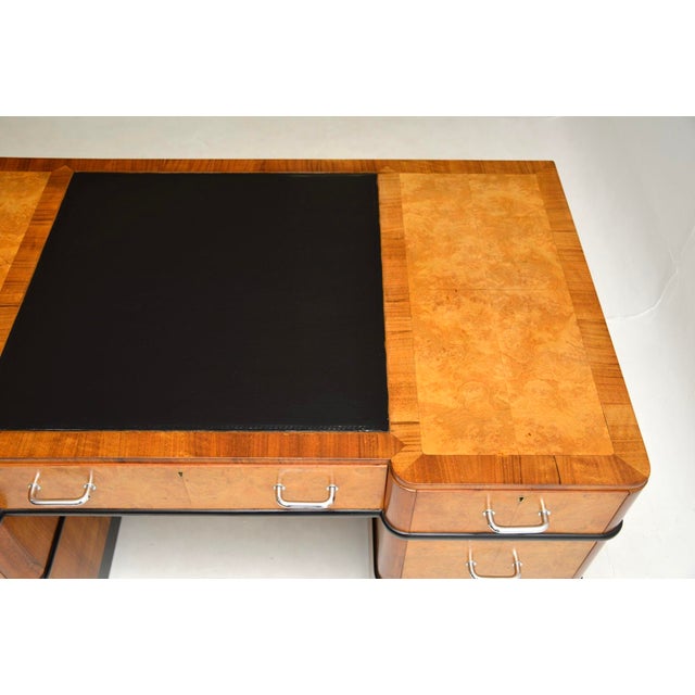 Wood Art Deco Burr Walnut Pedestal Desk, 1920s For Sale - Image 7 of 12