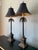 Late 20th Century Large Palm Buffet Lamps With Brass Accents and Black Shades, Pair For Sale - Image 4 of 13