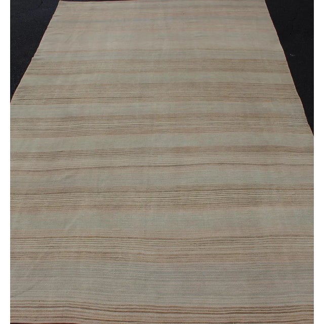 Textile Vintage Turkish Flat-Weave Muted Colored Kilim in Taupe, Brown and Light Blue For Sale - Image 7 of 13