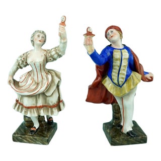 19th Century Rococo Porcelain Masks of Comedy Puppets by Ginori Doccia, Italy, Set of 2 For Sale