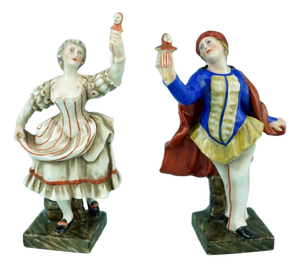 19th Century Rococo Porcelain Masks of Comedy Puppets by Ginori Doccia, Italy, Set of 2