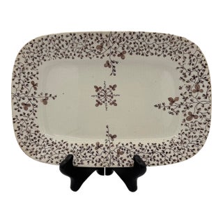 Antique Victorian Brown Transferware Botanical Rectangular Ironstone Platter Aesthetic Movement For Sale