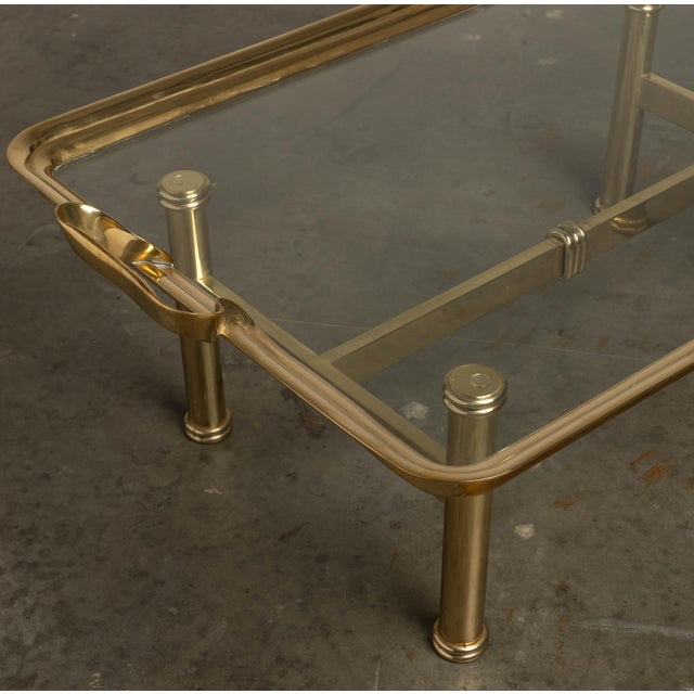 Metal 1980s Brass & Glass Coffee Table Glam Metal Chic Tray-Form For Sale - Image 7 of 11