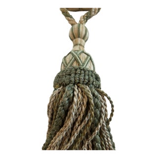 High End Custom Drapery Tassel Tiebacks-Green and Gold-Pair. For Sale