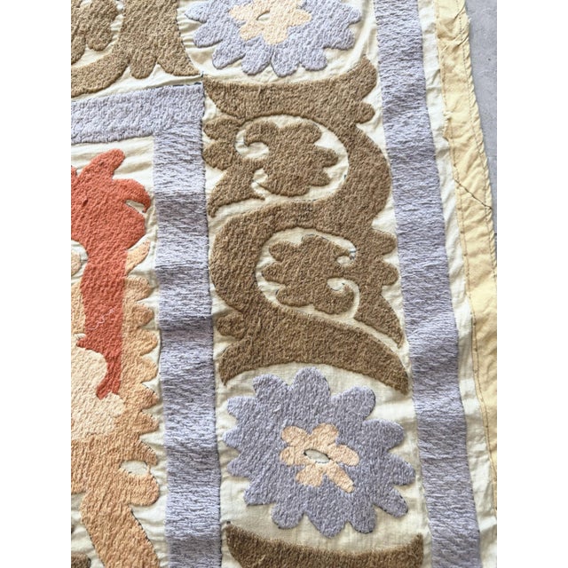 Textile Asian Suzani Embroidered Wall Hanging, 4'5'' X 5' For Sale - Image 7 of 9