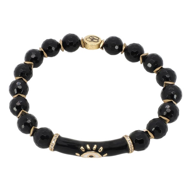Black Onyx Stone Evil Eye Protection Beaded Bracelet For Sale