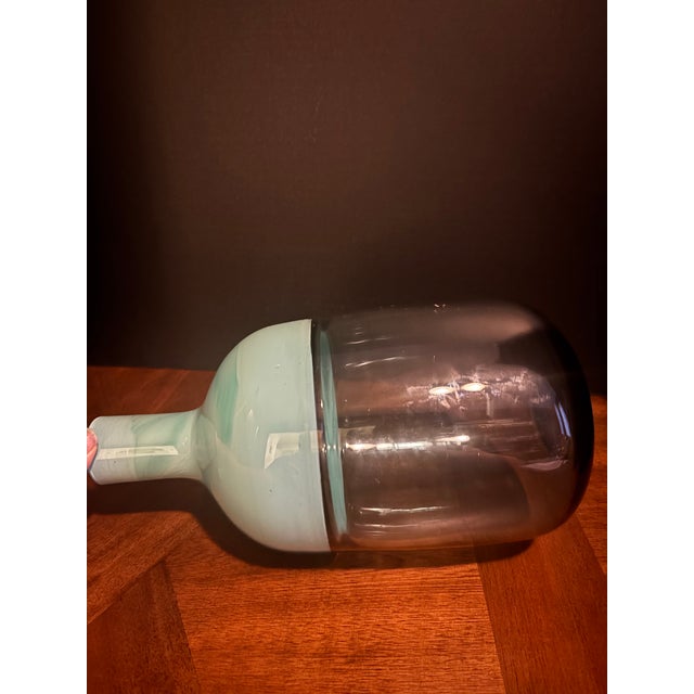 Teal West Elm Mid-Century Modern Italian Style Incalmo Blown Art Glass Vase - Teal, Blue & Green, 12 Retired For Sale - Image 8 of 8