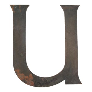 Vintage 8.812 In. Cast Brass Sign Letter U For Sale