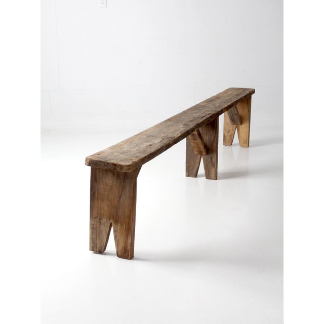 Antique Primitive 9-Foot Wood Bench For Sale - Image 16 of 18