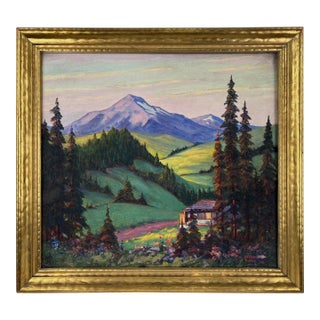 " Sunlit Mountains" Majestic Mount Jefferson and Mount Hood Oregon 1930s by Andrew Dobos For Sale