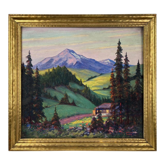 " Sunlit Mountains" Majestic Mount Jefferson and Mount Hood Oregon 1930s by Andrew Dobos For Sale