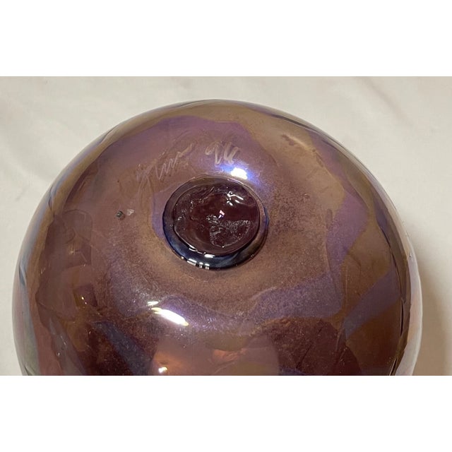 Original 1996 Hand Blown Aurene Iridescent Rick Strini Pulled Wave Glass Vase For Sale - Image 10 of 13