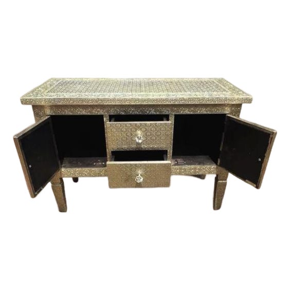 1970s Moroccan Metal Embossed Cabinet For Sale