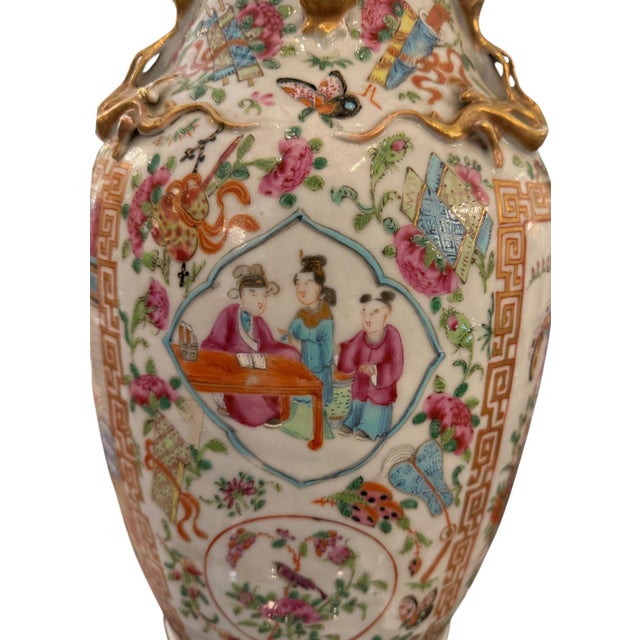 Late 19th Century Chinese Canton Rose Medallion Lamps - a Pair For Sale - Image 11 of 14