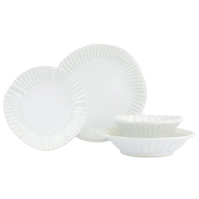 VIETRI Incanto Stone White Stripe Four-Piece Dinnerware Set, Service for One For Sale - Image 12 of 12