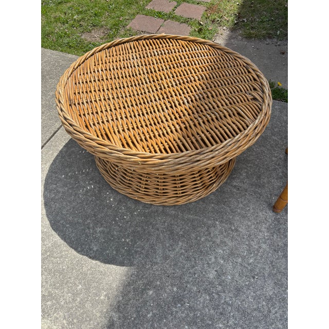 Round Lacquered Rattan Coffee Table , great for any room , sunroom , covered patio , coastal living area etc.
