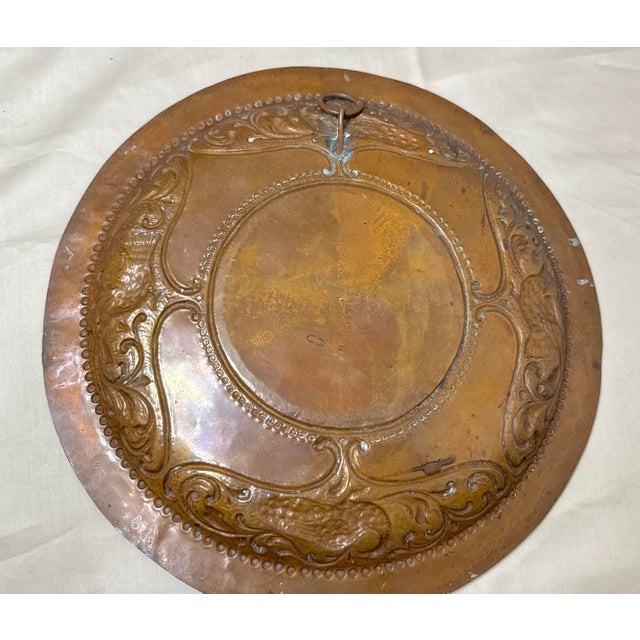 Antique 19th Century Handmade Thick Copper Brass Relief Wall Plaque Plate For Sale - Image 9 of 9