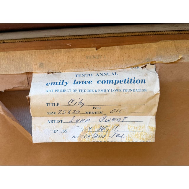 Lynn Sweat Lynn Sweat - Abstract Expressionist Painting - 'City' Signed and Dated 1958 For Sale - Image 4 of 10