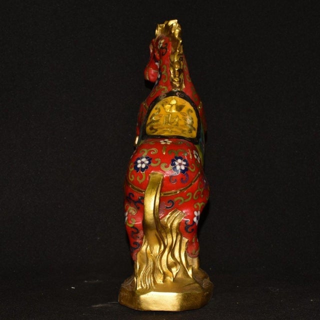 Late 19th Century Cloisonné Enamel Horse Statue, Gilt Bronze Figure, 3kg For Sale In Los Angeles - Image 6 of 9